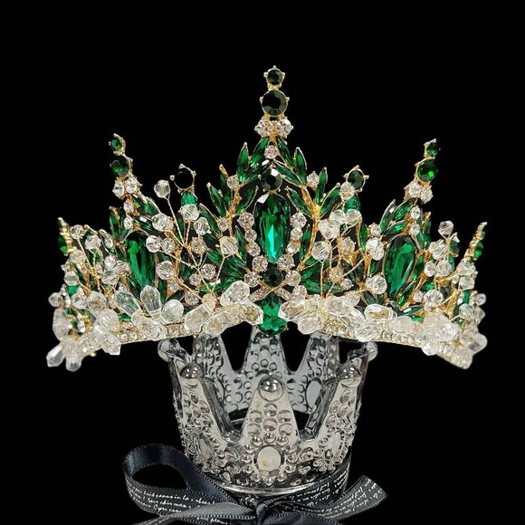 Victorian tiara, Green Crystal crown, Flower girl crown, Birthday Princess tiara main image 5